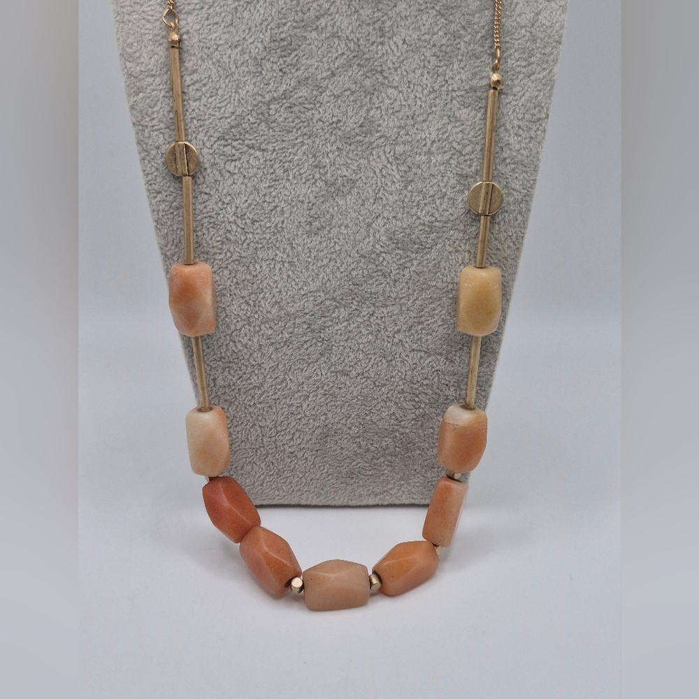 Semi-Precious Gold-Colored Neutral Beaded Chain Necklace 32 inch